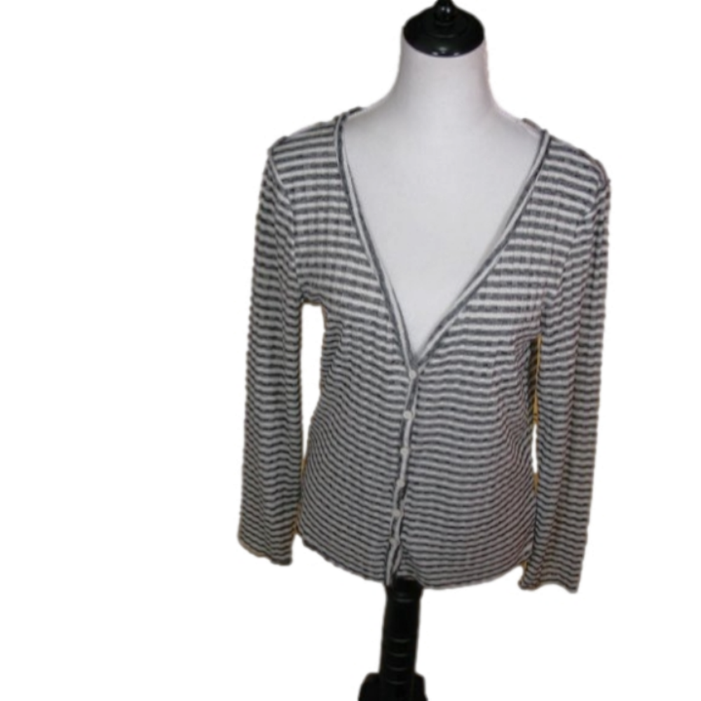 BKK Chance Gray/White Lightweight Cardigan Size M or L